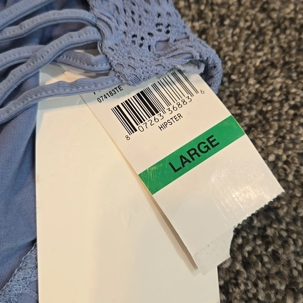 NWT Becca Elegant Lace Women's Swim Lace Panties - Blue Sz L